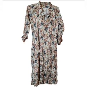 POL Dress Medium Midi Colorful Floral Tiered Lined Ruffle Tie Neck Wrinkle Knit